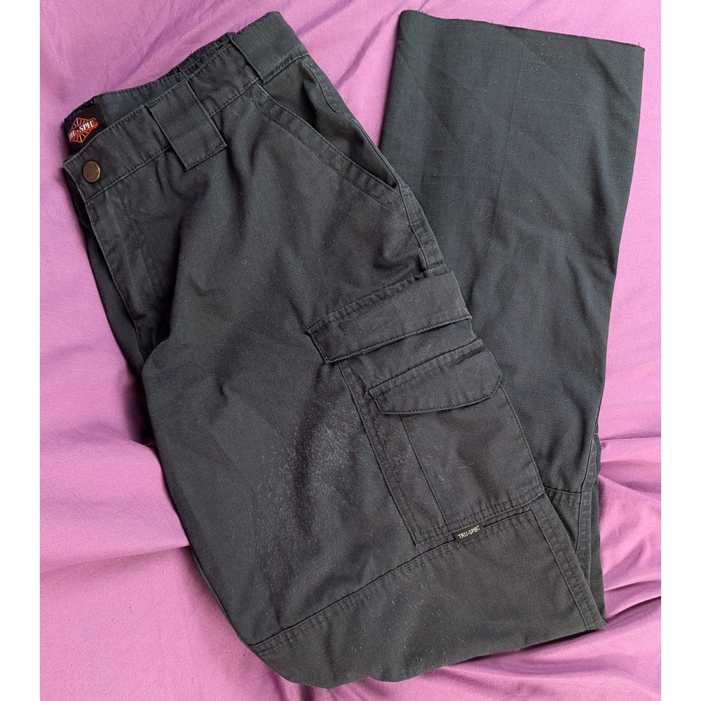 Tru-Spec Black Tactical Cargo Pant Ripstop Utility Work Trouser Size 10 Mid rise